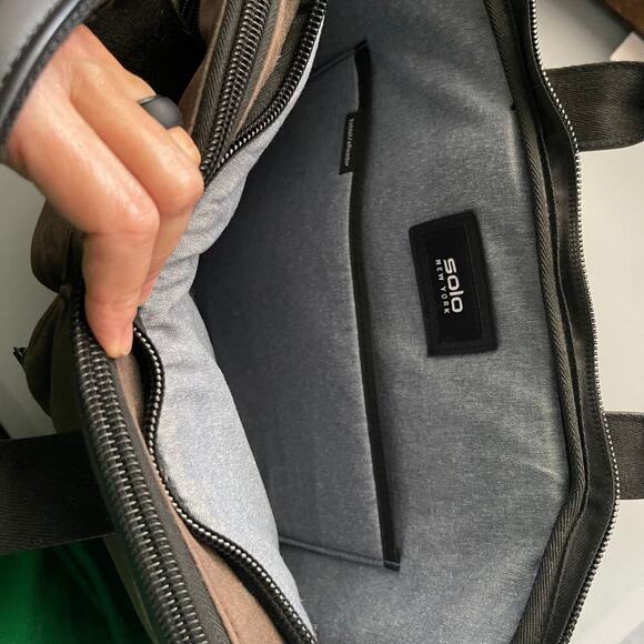 SOLO New York Hamish Briefcase Laptop Tablet Bag Brown Canvas & Leather - Picture 6 of 12